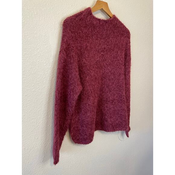 NWT Open Edit Y2K Boho Style Purple Fuzzy Moc Neck Boyfriend Cozy Sweater Small - Picture 3 of 10